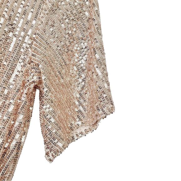 Baltic Born Dress XS Gold Sequin Short Sleeve Elastic Waist Long Maxi Gown - Picture 6 of 10
